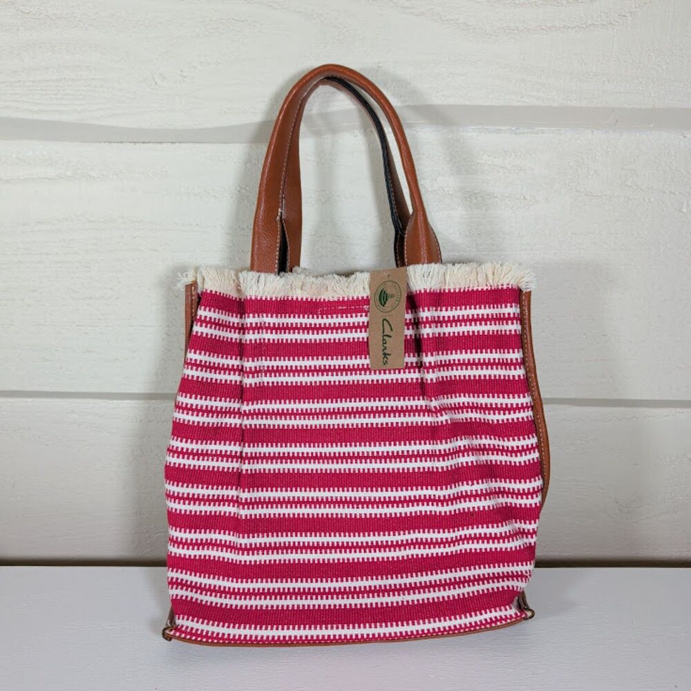 Clarks Striped Canvas Fringe Tote